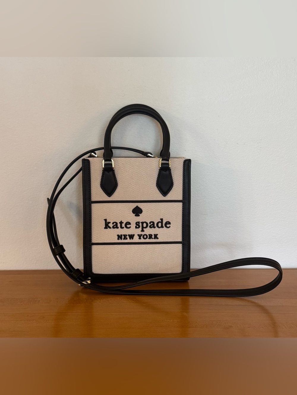 Kate Spade Ellie Mini Tote Canvas Black Crossbody Bag NWT 2 Way